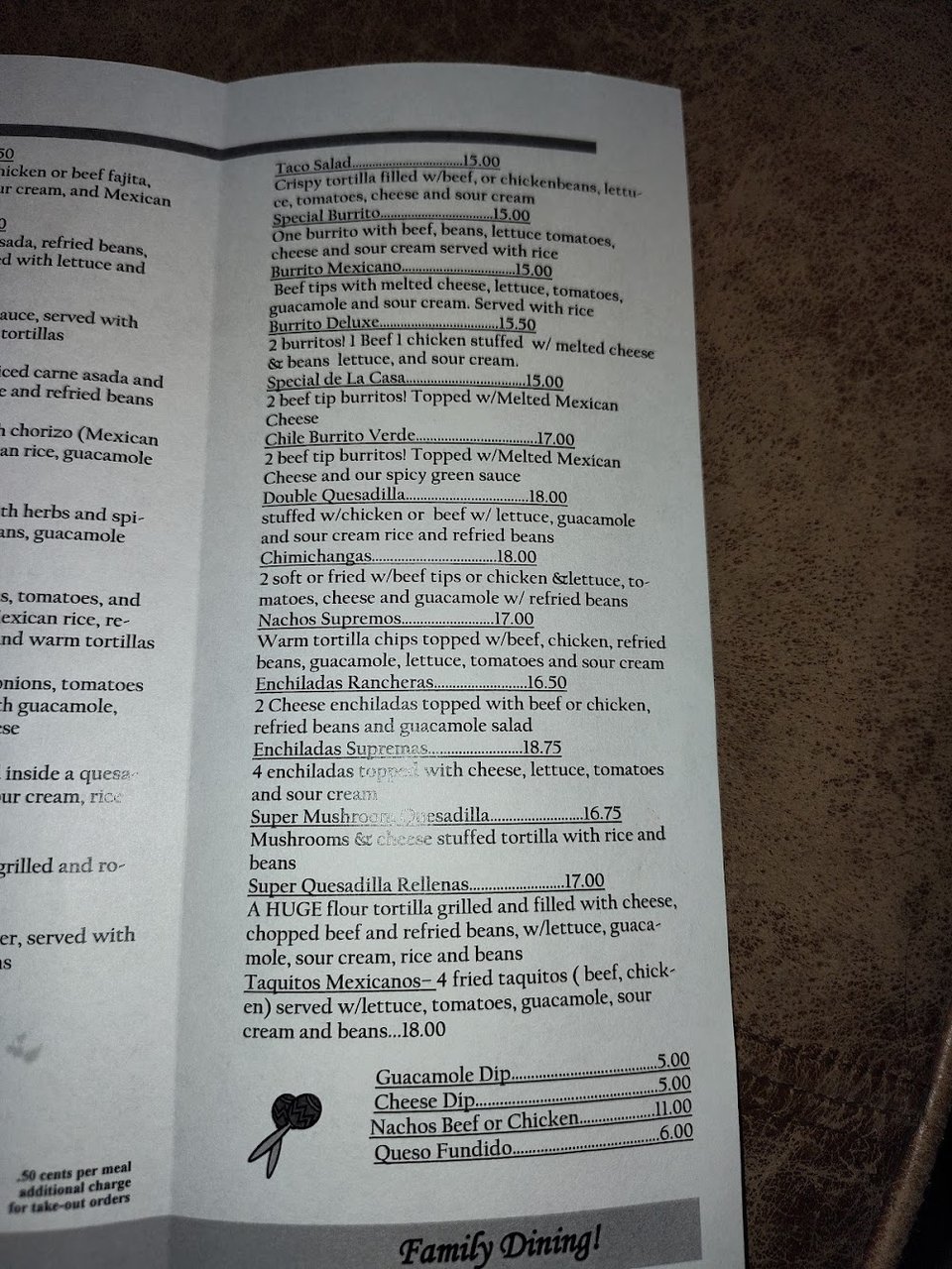 Close-up of menu sections and dish names.